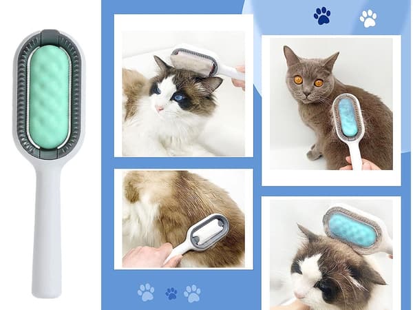 Pelsbørste til hund og kat 3-i-1 silikone/plast 19 cm