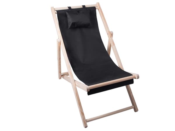 Foldbar solstol i træ med hynde og hovedpude 4 positioner 122 cm