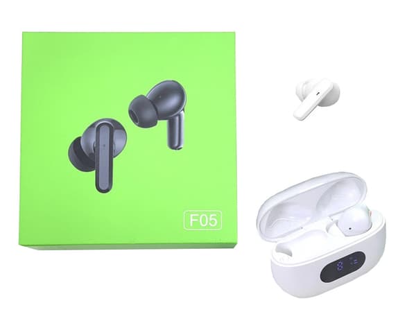 Bluetooth in-ear hovedtelefoner hvide med LED-opladningsetui og mikrofon