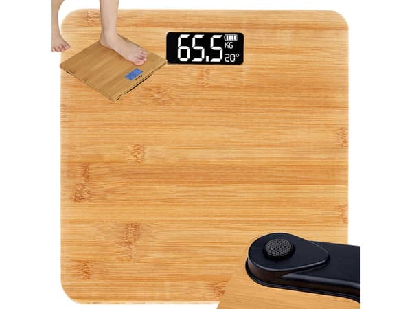 Badrumsvåg bambu digital LCD 180 kg 28x28 cm inkl AAA-batterier