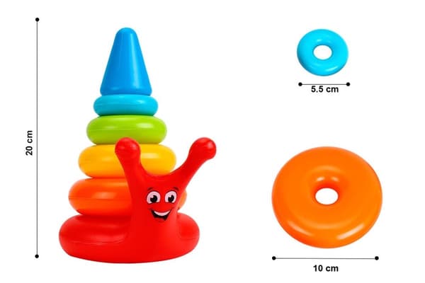 Stapelleksak pyramid med 5 ringar, snigelbas, giftfri plast 1+ år