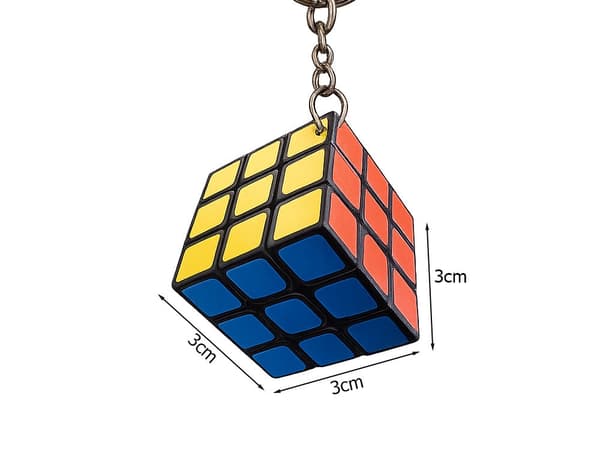 Rubiks kube nøglering mini 3x3 3 cm multicolor med metalnøglekæde