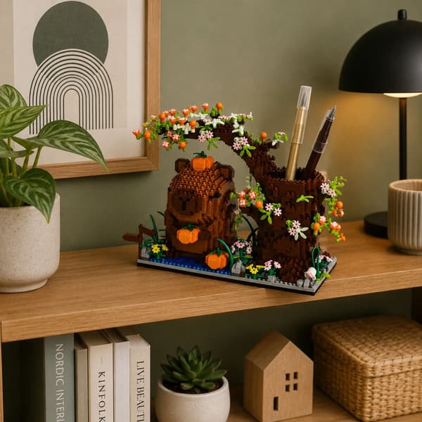 Mini byggklossar capybara med träd 1800 delar pennorganizer