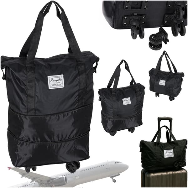 Sammenklappelig kuffert 50L vandafvisende polyester Oxford sort 360° hjul