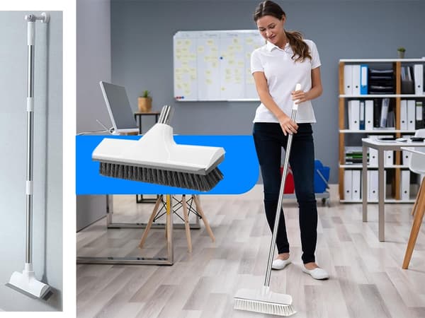 Skrubbebørste med gummiskraber 2-i-1, justerbart skaft, 122 cm