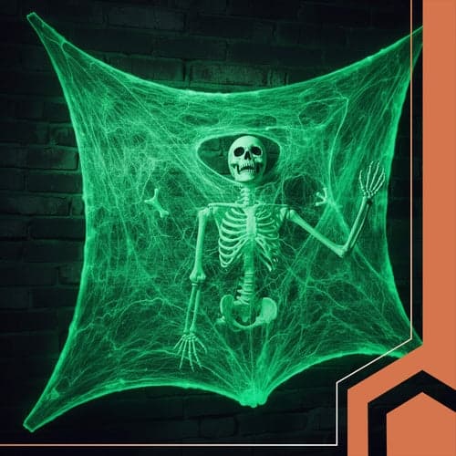 Selvlysende spindelvæv Halloween-dekoration med 20 edderkopper