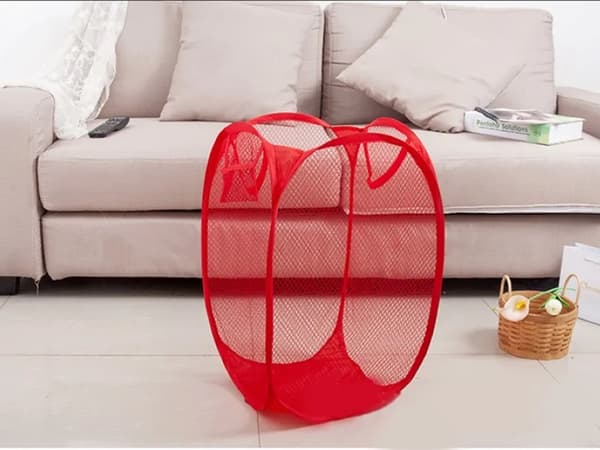Sammenfoldelig opbevaringskurv i mesh 40 L rød 47x26x26 cm