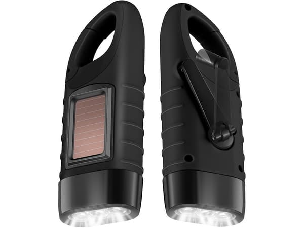 Dynamoficklampa med solpanel 3 LED svart med karbinhake