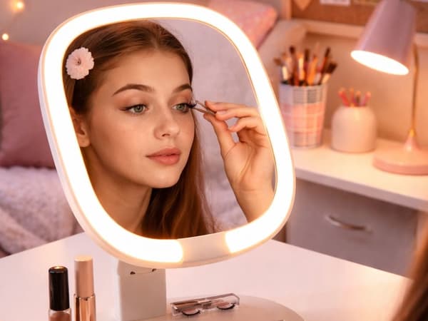 LED-makeupspejl 17x17 cm foldbart med 3 lysindstillinger USB-C genopladelig