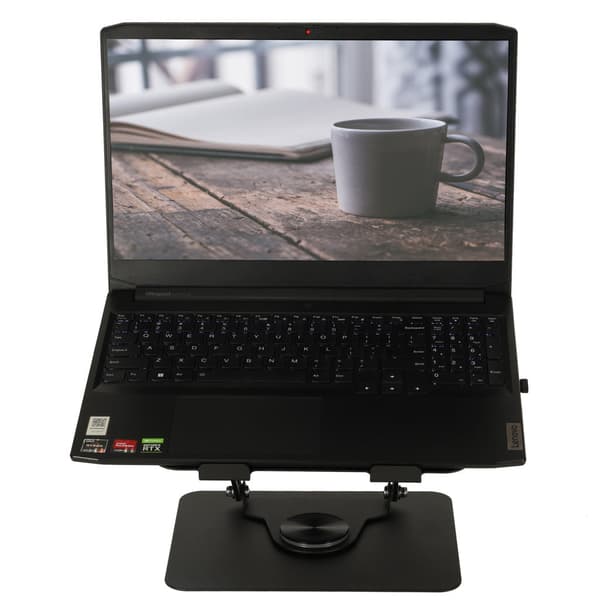 Justerbart laptopstativ i metal 360° roterbart sort 26x22,5 cm