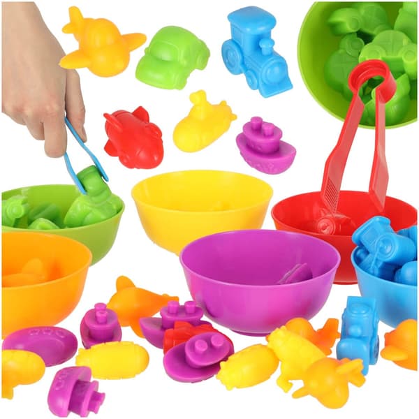 Montessori matematikset med fordon 36 delar, pincett och kuber