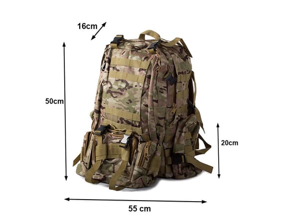 Tactical ryggsäck 48,5L MOLLE med midjeväska och sidofickor ljus moro