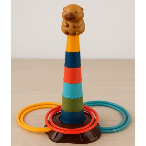 Ringkastningsspel kapybara med torn 5 nivåer, 9 ringar, plast