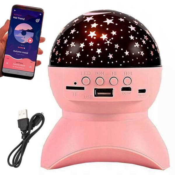Stjerneprojektor LED med Bluetooth-højttaler rosa 11x13 cm