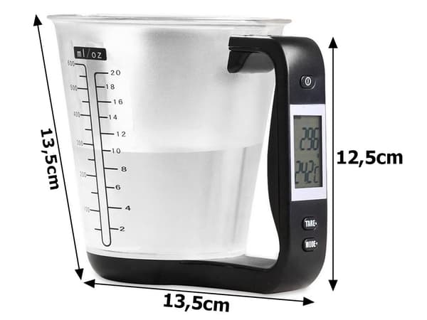 Digital köksvåg med mätkopp 600 ml 1000 g LCD svart