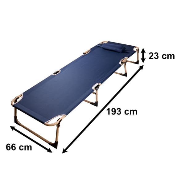 Fällbar campingsäng med kudde 193x66 cm marinblå, max 120 kg