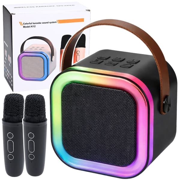Trådløst karaoke-system K12 med højttaler og 2 mikrofoner Bluetooth