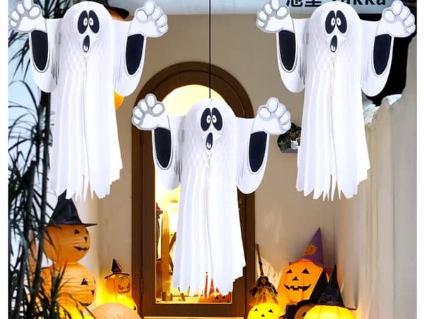 Hængende Halloween-spøgelse 3D papirsdekoration hvid 36 cm foldbar