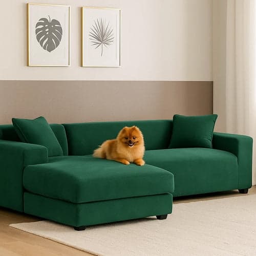Sofabetræk hjørnesofa elastisk velour grøn 190-230 cm + 1 pudebetræk