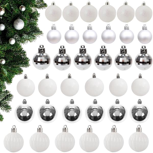 Julgranskulor plast 6 cm, 36-pack, silver/vit, 6 designer