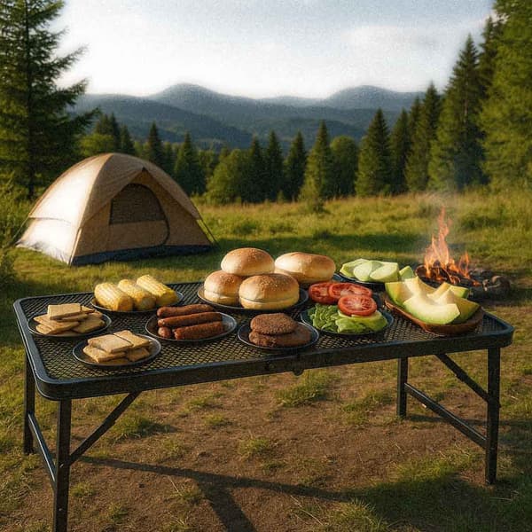 Sammenklappeligt campingbord 80x40 cm sort aluminium med jernmesh-top 1,6 kg