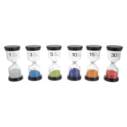 Tiimalasisetti 6-pack 1-30 min värikkäät lapsille 3+