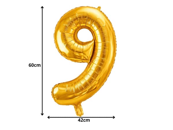 Numeroilmapallo 9 folio kulta 66 cm pillillä, 1 st
