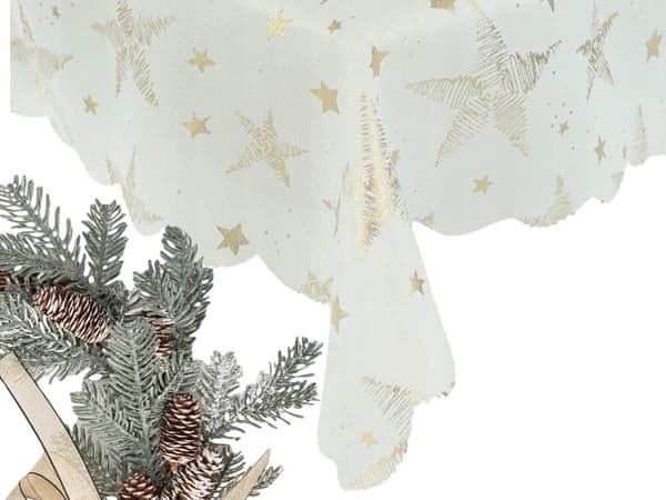 Juledug polyester hvid med stjerner/snefnug 140 x 220 cm