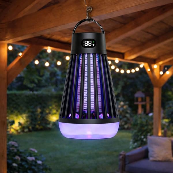 Myggefangerlampe UV med elnet 2000mAh batteri USB-C campinglampe
