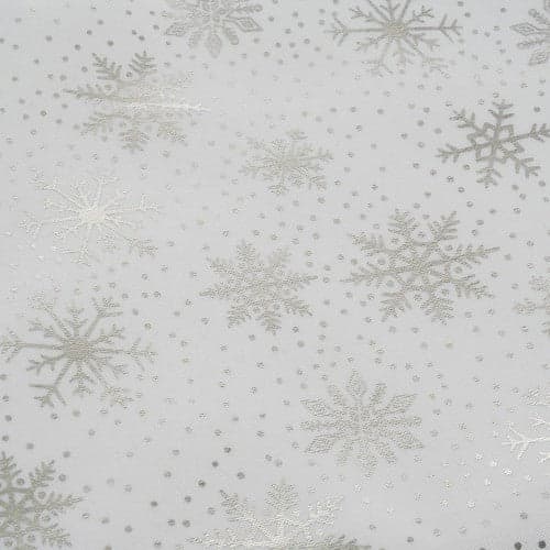 Juledug 140x220 cm polyester hvid med sølv snefnug, vaskbar