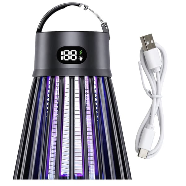 Myggefangerlampe UV med elnet 2000mAh batteri USB-C campinglampe