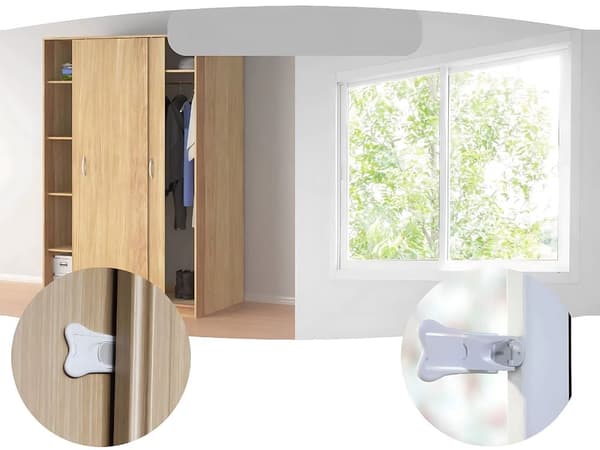 Barnsäkerhetslås för skåp/fönster/dörr 2-pack vit med 3M-tejp