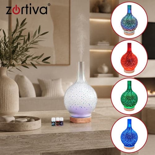 Aromadiffusor luftfuktare 200 ml med LED-nattljus, 3 doftoljor brun