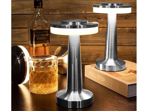 Bordslampa LED 3W touch, 3 ljuslägen, batteridriven, silver, 20 cm