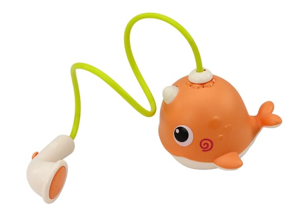 Badleksak val med vattenfontän och sprutfunktion, orange 15 cm