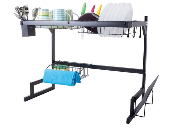 Diskställ över diskho med bestickhållare 6 krokar svart 65,5 cm
