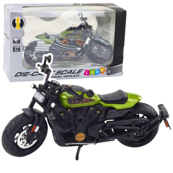 Choppermotorcykel model 1:12 metal/plast 19 cm sort/grøn
