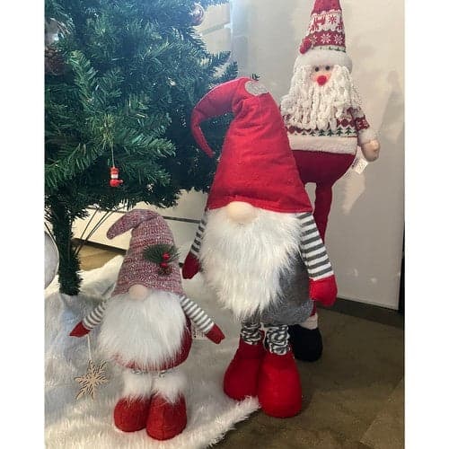 Tomtefigur juldekoration teleskopben 60-95 cm röd/vit polyester