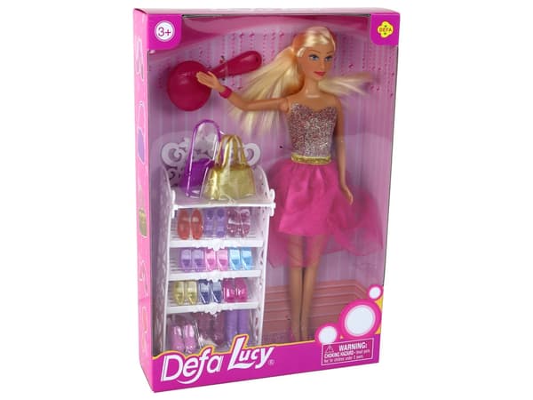 Docka Lucy 30 cm med skoskåp, 13 par skor, 2 väskor & hårborste