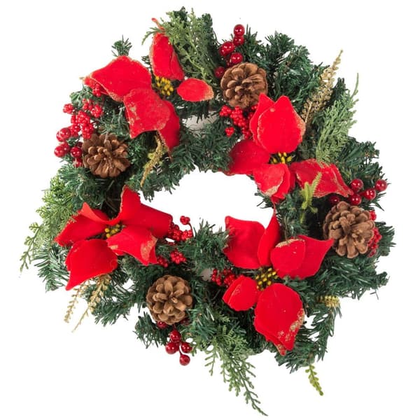 Julekrans med kogler og dekorationer 30 cm
