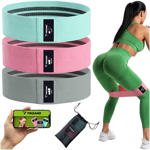 Träningsband set 3-pack tyg/latex, 8–31 kg motstånd, QR-program