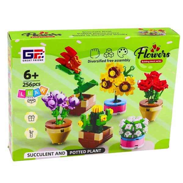 Byggeklodser - blomster i potter, sæt 256 dele, 6 modeller