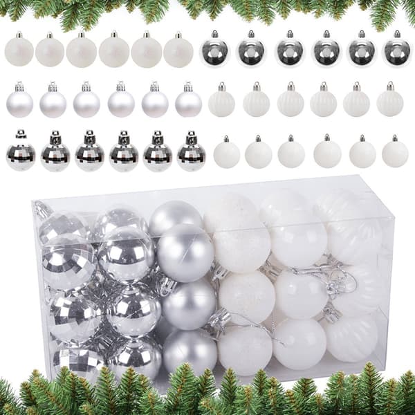Julekugler 3 cm plast 36-pak sølv/hvid