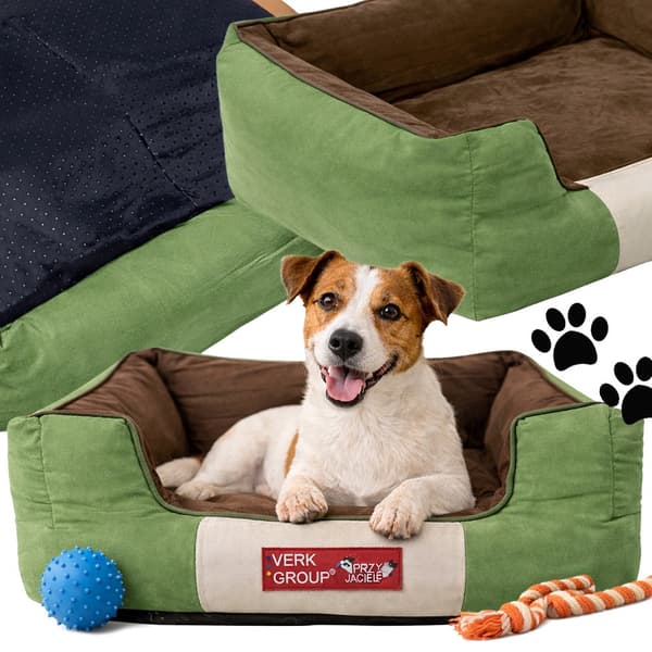 Hundeseng/kattekurv S 60x40x18 cm polyester grøn skridsikker bund