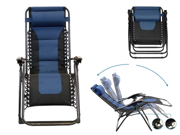 Gravitationsstol Zero Gravity foldbar med sidebord marineblå/sort