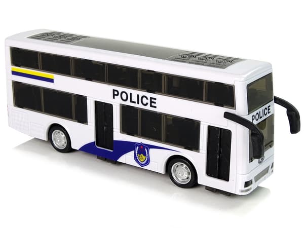 Poliisin kaksikerroksinen leikkibussi 23 cm valolla/äänellä ja pull-back-toiminnolla, 3+