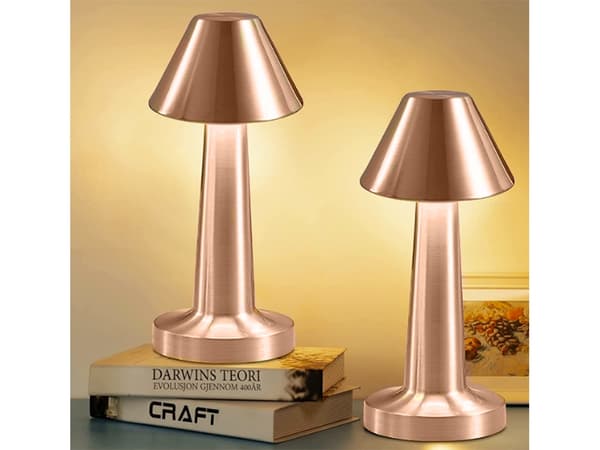 Bordlampe LED genopladelig touch dimbar 3 indstillinger kobber 23,5 cm