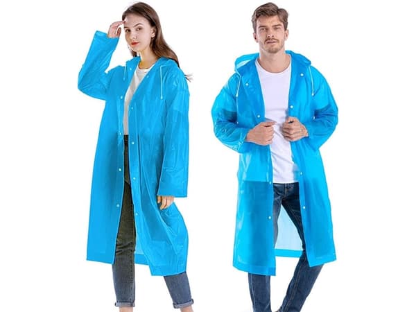 Regnponcho med huva och tryckknappar, EVA, one size, blå