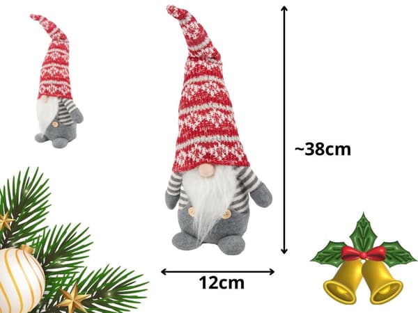 Juledekoration nisse grå 38 cm med formbar hue