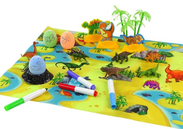 Måla dinosaurieägg DIY-set 4 ägg, 6 dinosaurier, matta, 3+ år